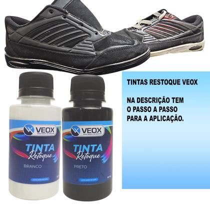Imagem de tinta para solado preto e pincel de pintura veox retoque