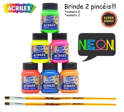 Imagem de Tinta Para Tecido Fluorescente 37ml Acrilex Kit C/ 10 Cores