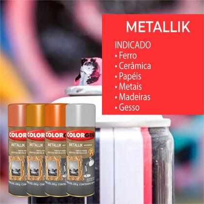 Imagem de Tinta Spray Colorgin Efeito Metálico E Brilhante 350ml Kit 6