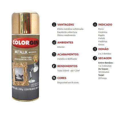 Imagem de Tinta Spray Para Interior Metallik Ouro 350ml Colorgin