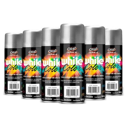 Imagem de Tinta Spray White Color Uso Geral Alumínio Para Rodas 340ml - 6 Peças