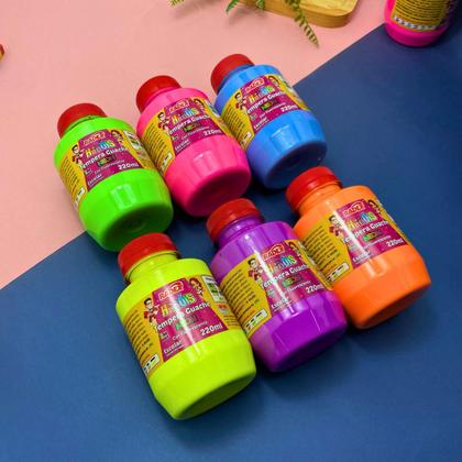 Imagem de Tinta Tempera Guache Neon Potão 220ml Colorido Escolar Infantil Fluorescente