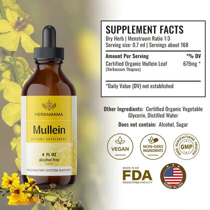 Imagem de Tintura HERBAMAMA Mullein Leaf Lung Cleanse 120mL vegana