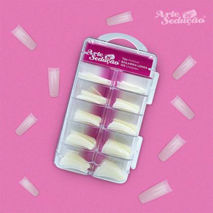 Imagem de Tips Postiças Bailarina Longa para Alongamento de Unhas, com 100 Unidades, Arte Sedução