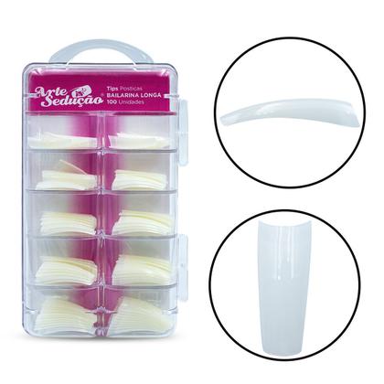 Imagem de Tips Postiças Bailarina Longa para Alongamento de Unhas, com 100 Unidades, Arte Sedução