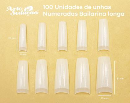Imagem de Tips Postiças Bailarina Longa para Alongamento de Unhas, com 100 Unidades, Arte Sedução