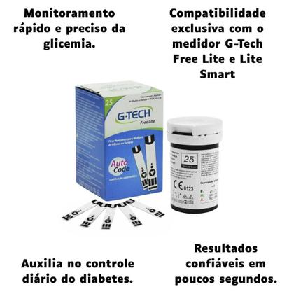 Imagem de Tiras Reagentes Medidor Glicemia G-Tech Free Lite 25 Unidades