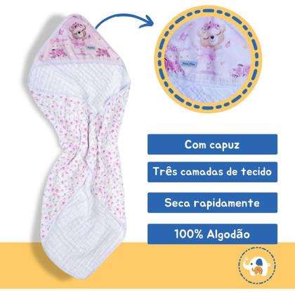 Imagem de Toalha Banho Bebe Infantil Soft Enxoval Recém Nascido Rosa - Minasrey