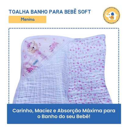 Imagem de Toalha Banho Bebe Infantil Soft Enxoval Recém Nascido Rosa - Minasrey