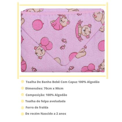 Imagem de Toalha Banho Bebe Toalha C/ Forro Fralda 70x90cm Bercinho