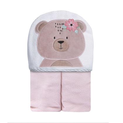Imagem de Toalha Banho Capuz Bordado aveludado Ursa 90x70cm Felpuda Algodão Enxoval Bebê Menina Infantil Presente Maternidade
