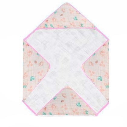 Imagem de Toalha Banho Infantil Fralda Soft 80x80cm Papi Bebe Estampa Borboleta 100% Algodao Com Capuz Menina