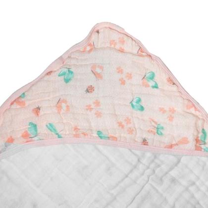 Imagem de Toalha Banho Infantil Fralda Soft 80x80cm Papi Bebe Estampa Borboleta 100% Algodao Com Capuz Menina