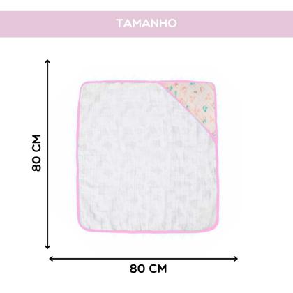 Imagem de Toalha Banho Infantil Fralda Soft 80x80cm Papi Bebe Estampa Borboleta 100% Algodao Com Capuz Menina