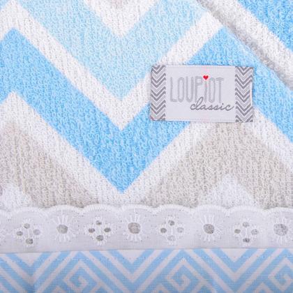 Imagem de Toalha Bebe Capuz Forro em Fralda Estampada Chevron Menino Azul 70cmx90cm 100% Algodão