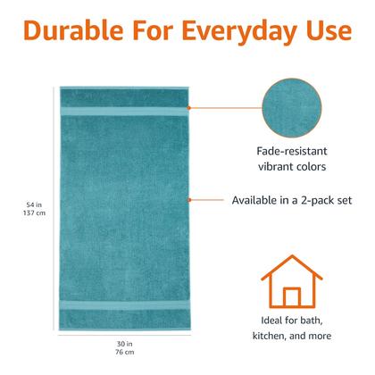 Imagem de Toalha de banho Amazon Basics, algodão orgânico resistente ao desbotamento, pacote com 2 unidades