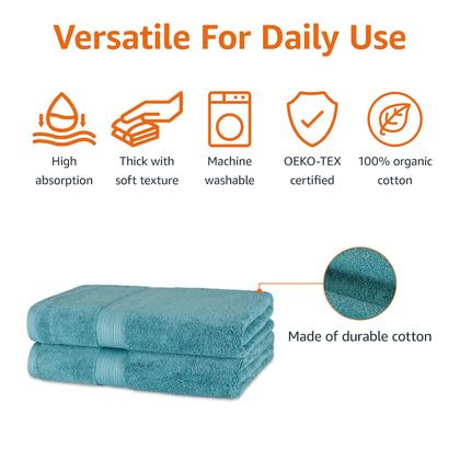 Imagem de Toalha de banho Amazon Basics, algodão orgânico resistente ao desbotamento, pacote com 2 unidades