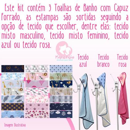 Imagem de Toalha de Banho Bebê Dupla Face com Capuz Estampado Forrado Super Absorvente 70x70 cm - Mãe e Filho Enxovais