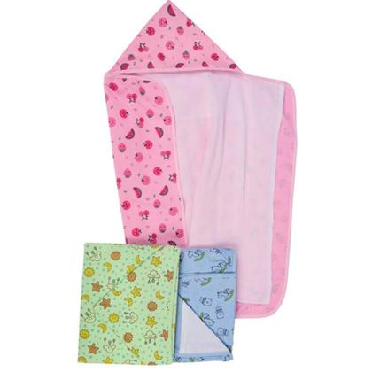 Imagem de Toalha De Banho Bebe Felpuda Forrada de Fralda com Capuz Enxoval Recém Nascido 100% Algodão
