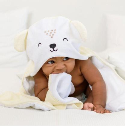 Imagem de Toalha De Banho Bebê Forrada C/ Capuz Bordado Creme Papi