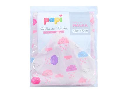 Imagem de Toalha De  banho bebe malha forro fralda capuz Nuvem Rosa 94X70 100% Algodão