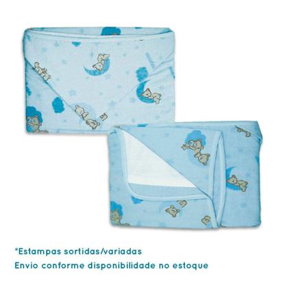 Imagem de Toalha De Banho Com Capuz 100% Algodão Dupla Face Estampa Sortida Azul Menino - Caricia Baby