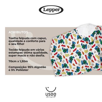 Imagem de Toalha De Banho com Capuz Divertida Infantil Felpuda Estampada Algodão Lepper Kids