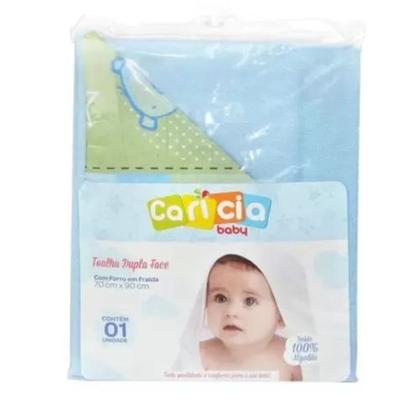 Imagem de Toalha De Banho Dupla Face Com Capuz Azul Caricia Baby - Minasrey