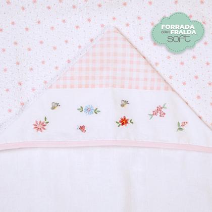 Imagem de Toalha de Banho Felpuda Bebê C/ Forro de Fralda Soft 90x70cm C/Capuz Bordado