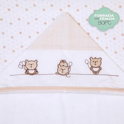 Imagem de Toalha de Banho Felpuda Bebê C/ Forro de Fralda Soft 90x70cm C/Capuz Bordado