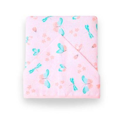 Imagem de Toalha de Banho Felpuda Forrada C/ Capuz Estampada Rosa 90cm x 70cm Menina