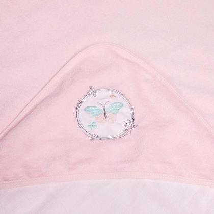 Imagem de Toalha De Banho Forrada Com Capuz Bordado Borboletas Papi
