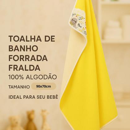 Imagem de Toalha de Banho Grande Bebê com Capuz forrada com fralda dupla 100 Algodão 90x70cm