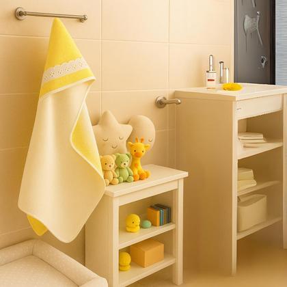 Imagem de Toalha de Banho Grande Bebê com Capuz forrada com fralda dupla 100 Algodão 90x70cm