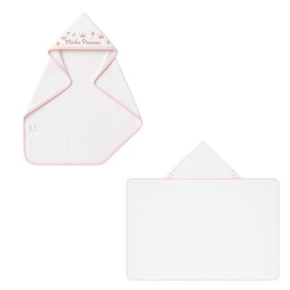 Imagem de Toalha de Banho Grande Bebê com Capuz forrada com fralda dupla 100 Algodão 90x70cm