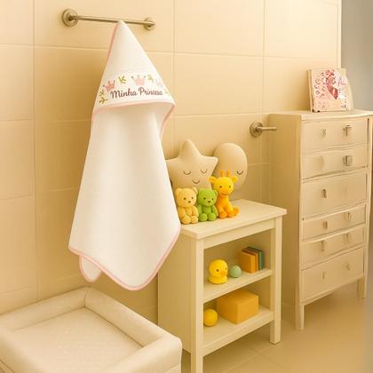 Imagem de Toalha de Banho Grande Bebê com Capuz forrada com fralda dupla 100 Algodão 90x70cm