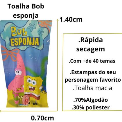 Imagem de Toalha De Banho Infantil Desenho Bob Esponja Veludo Macia