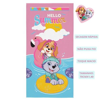 Imagem de Toalha de Banho Infantil Patrulha Canina Sky e Everest Desenho Estampada Aveludada 70cm x 1,40m Lepper
