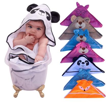 Imagem de Toalha De Banho Para Bebê Com Capuz De Bichinho Bordada