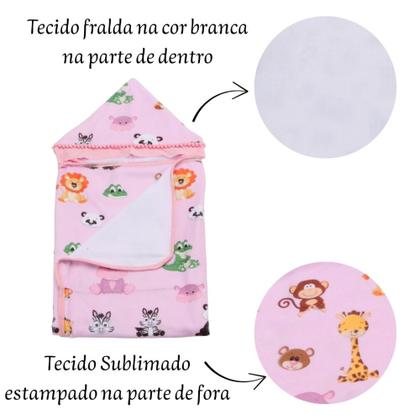 Imagem de Toalha De Banho Para Bebe Estampada Com Capuz Menino Menina