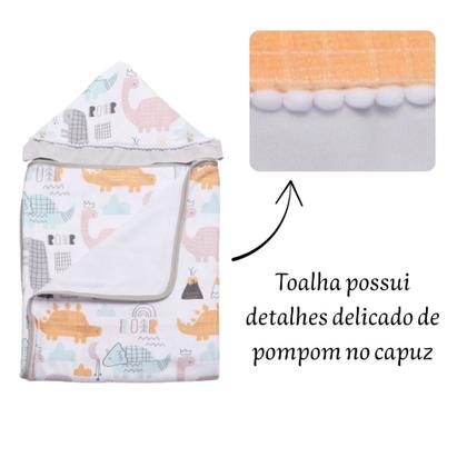 Imagem de Toalha De Banho Para Bebe Estampada Com Capuz Menino Menina
