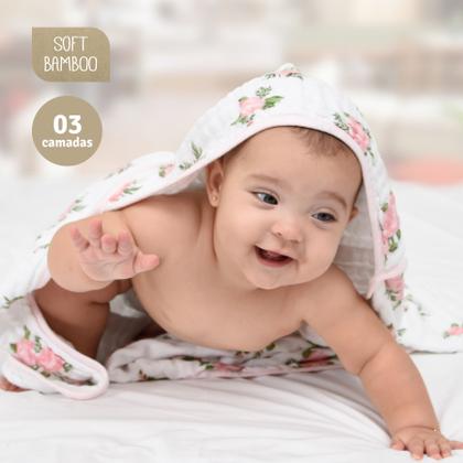 Imagem de TOALHA DE BANHO SOFT BAMBOO MAMI COM CAPUZ ESTAMPADA 1,15m X 85cm TOALHA PARA BEBÊ E INFANTIL GRANDE PAPI