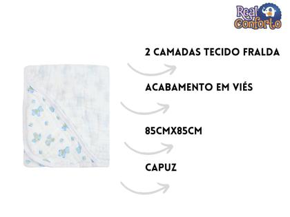 Imagem de Toalha de  Banho Soft Bebe Com Capuz 85cmx85cm Azul Macia 100%algodão