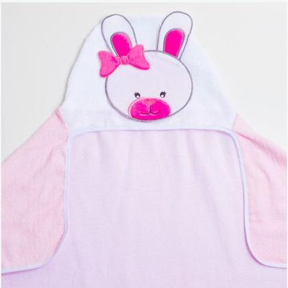 Imagem de Toalha de Bebe Bichinhos Com Forro de Fralda  C/ Capuz Bordado 90x70cm
