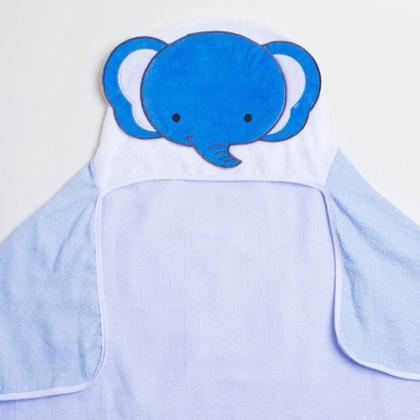 Imagem de Toalha de Bebe Bichinhos Com Forro de Fralda  C/ Capuz Bordado 90x70cm