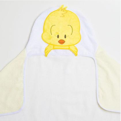 Imagem de Toalha de Bebe Bichinhos Com Forro de Fralda  C/ Capuz Bordado 90x70cm