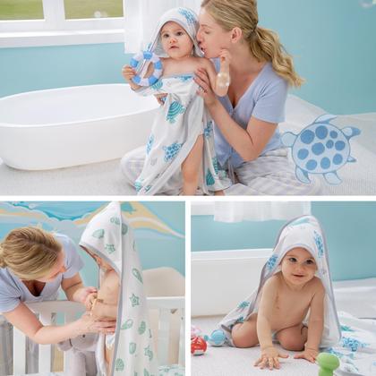 Imagem de Toalha de bebê Momcozy Soft & Absorvente com tartaruga marinha com capuz