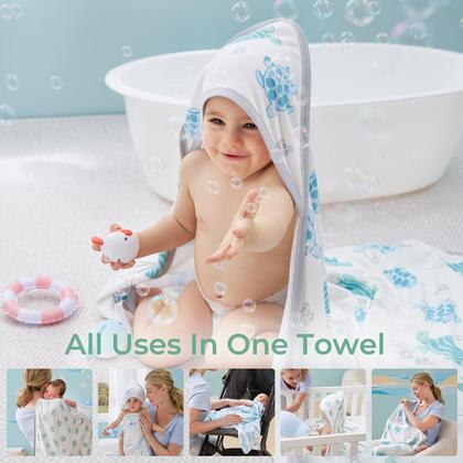 Imagem de Toalha de bebê Momcozy Soft & Absorvente com tartaruga marinha com capuz