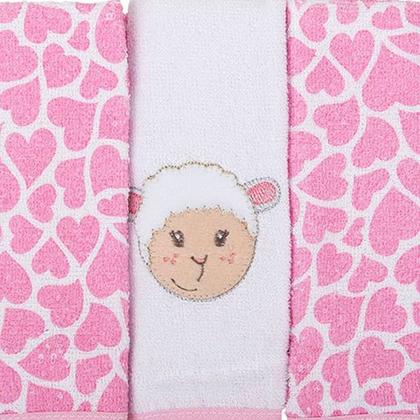 Imagem de Toalha de boca kit 3 pçs com bordadinho e vies ovelha rosa
