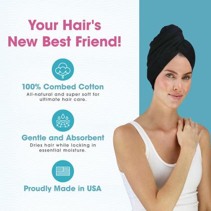 Imagem de Toalha de cabelo Wrap Hair Repear Anti Frizz Premium Algodão Preto